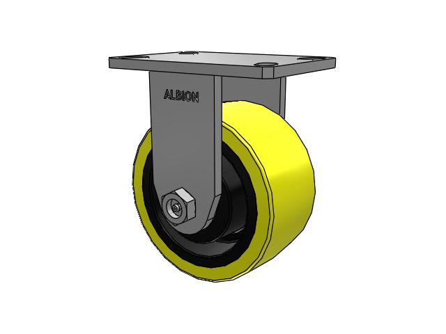 370 Series Top Plate Rigid Caster with 6 x 3 Yellow Tread on Black Cast Iron Core PF - Polyurethane (Heavy Duty Cast Iron Core) Wheel