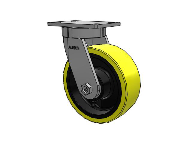 370 Series Top Plate Swivel Caster with 8 x 3 Yellow Tread on Black Cast Iron Core PF - Polyurethane (Heavy Duty Cast Iron Core) Wheel