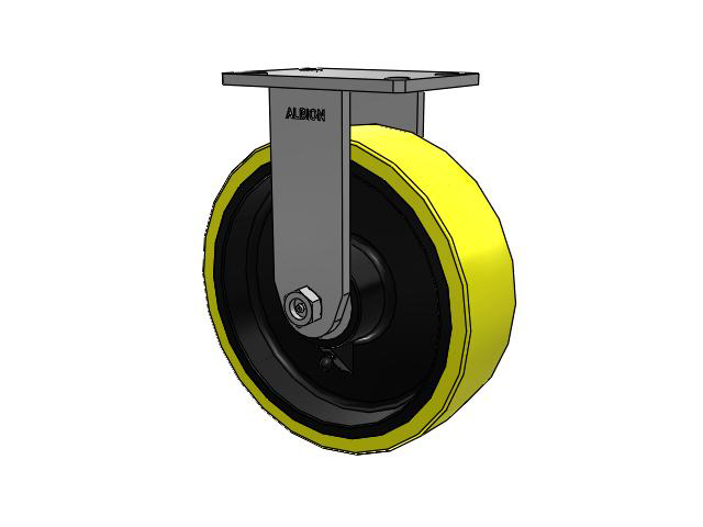370 Series Top Plate Rigid Caster with 10 x 3 Yellow Tread on Black Cast Iron Core PF - Polyurethane (Heavy Duty Cast Iron Core) Wheel