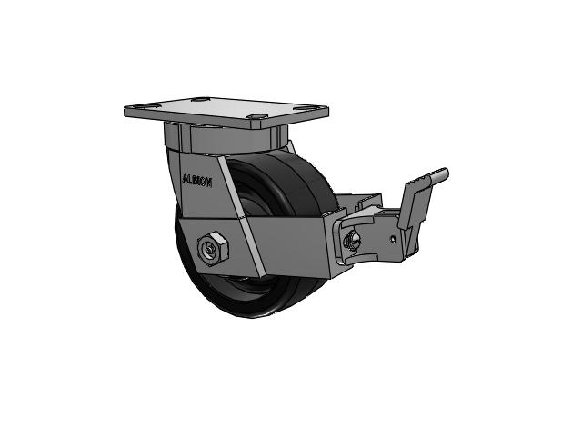 370 Series Top Plate Swivel Caster with 6 x 3 Black Phenolic Resin TM - Phenolic Wheel and Face Brake