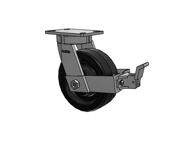 370 Series Top Plate Swivel Caster with 8 x 3 Black Phenolic Resin TM - Phenolic Wheel and Face Brake