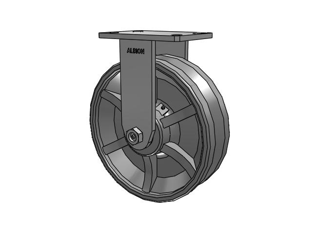 370 Series Top Plate Rigid Caster with 10 x 3 Silver Enamel Paint VG - Cast Iron V-Groove Wheel