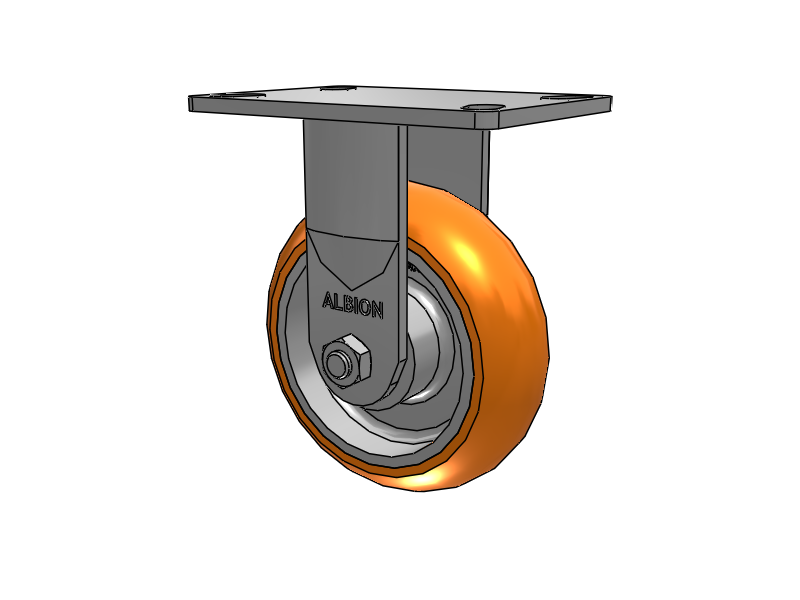 38 Series Maintenance Free Top Plate Rigid Caster with 6 x 2 Orange tread on aluminum core AN - Round Polyurethane (Aluminum Core) Wheel