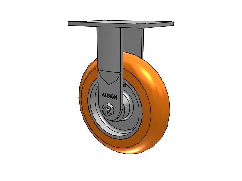 38 Series Maintenance Free Top Plate Rigid Caster with 8 x 2 Orange tread on aluminum core AN - Round Polyurethane (Aluminum Core) Wheel