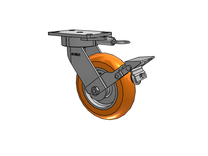 38 Series Maintenance Free Top Plate Swivel Caster with 8 x 2 Orange tread on aluminum core AN - Round Polyurethane (Aluminum Core) Wheel and Face Brake