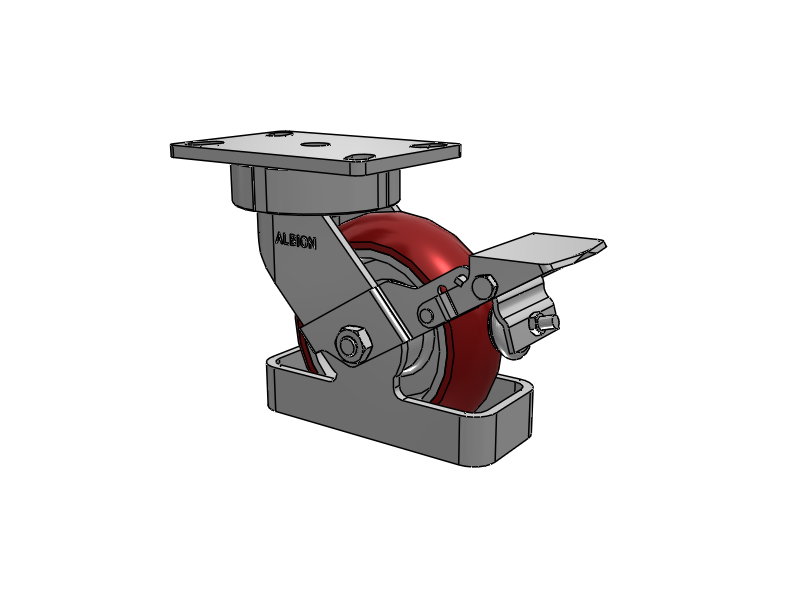 38 Series Maintenance Free Top Plate Swivel Caster with 6 x 2 Maroon Tread on Aluminum Core AX - Round Polyurethane (Aluminum Core) Wheel and Face Brake