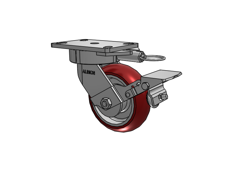 38 Series Maintenance Free Top Plate Swivel Caster with 6 x 2 Maroon Tread on Aluminum Core AX - Round Polyurethane (Aluminum Core) Wheel and Face Brake