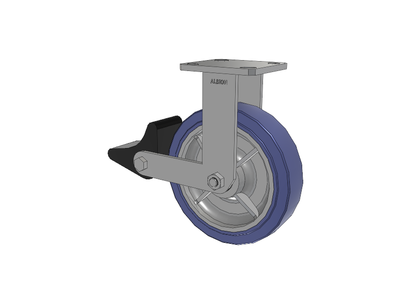 110 Series Kingpinless Top Plate Rigid Caster with 8 x 2 Blue HF - HydroTech (Flat) Wheel and Poly Lock Integrated Brake