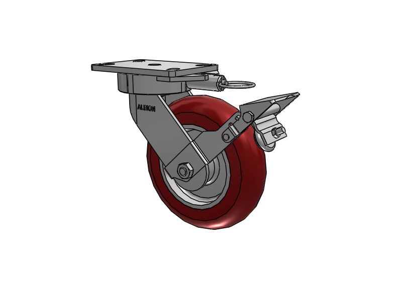 38 Series Maintenance Free Top Plate Swivel Caster with 8 x 2 Maroon Tread on Aluminum Core AX - Round Polyurethane (Aluminum Core) Wheel and Face Brake