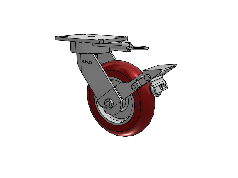 38 Series Maintenance Free Top Plate Swivel Caster with 8 x 2 Maroon Tread on Aluminum Core AX - Round Polyurethane (Aluminum Core) Wheel and Face Brake