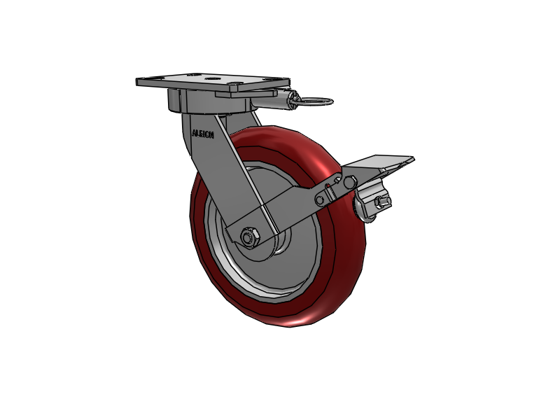 38 Series Maintenance Free Top Plate Swivel Caster with 10 x 2 Maroon Tread on Aluminum Core AX - Round Polyurethane (Aluminum Core) Wheel and Face Brake