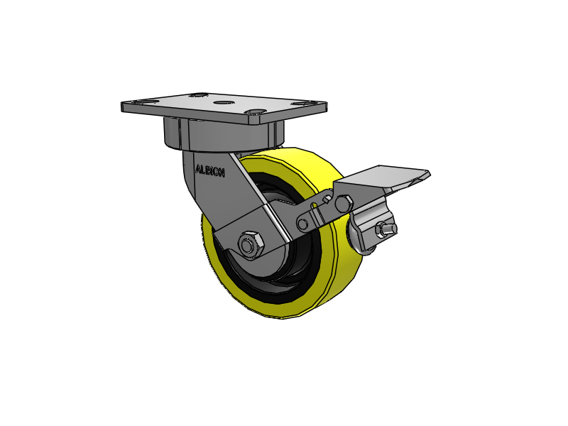 38 Series Maintenance Free Top Plate Swivel Caster with 6 x 2 Yellow Tread on Black Cast Iron Core PF - Polyurethane (Heavy Duty Cast Iron Core) Wheel and Face Brake