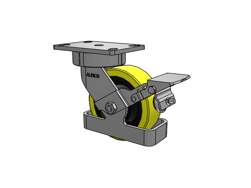 38 Series Maintenance Free Top Plate Swivel Caster with 6 x 2 Yellow Tread on Black Cast Iron Core PF - Polyurethane (Heavy Duty Cast Iron Core) Wheel and Face Brake