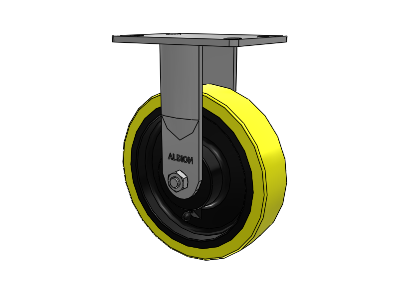 38 Series Maintenance Free Top Plate Rigid Caster with 8 x 2 Yellow Tread on Black Cast Iron Core PF - Polyurethane (Heavy Duty Cast Iron Core) Wheel