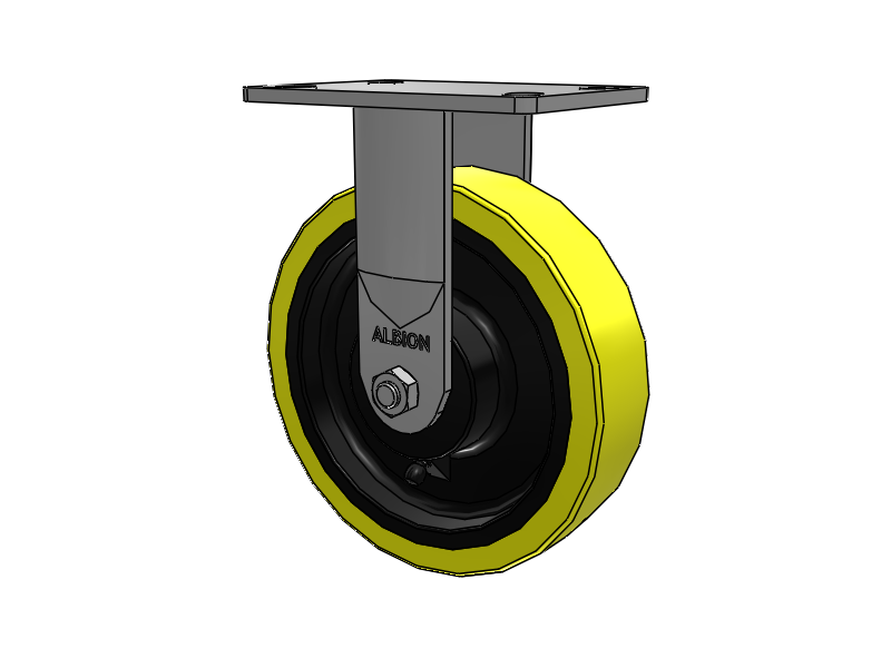 38 Series Maintenance Free Top Plate Rigid Caster with 8 x 2 Yellow Tread on Black Cast Iron Core PF - Polyurethane (Heavy Duty Cast Iron Core) Wheel