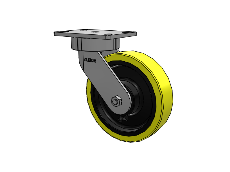 38 Series Maintenance Free Top Plate Swivel Caster with 8 x 2 Yellow Tread on Black Cast Iron Core PF - Polyurethane (Heavy Duty Cast Iron Core) Wheel