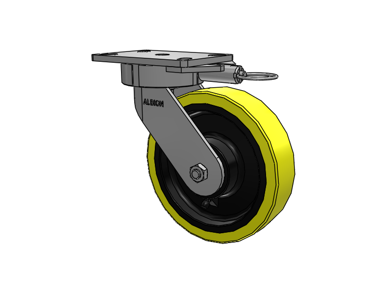38 Series Maintenance Free Top Plate Swivel Caster with 8 x 2 Yellow Tread on Black Cast Iron Core PF - Polyurethane (Heavy Duty Cast Iron Core) Wheel