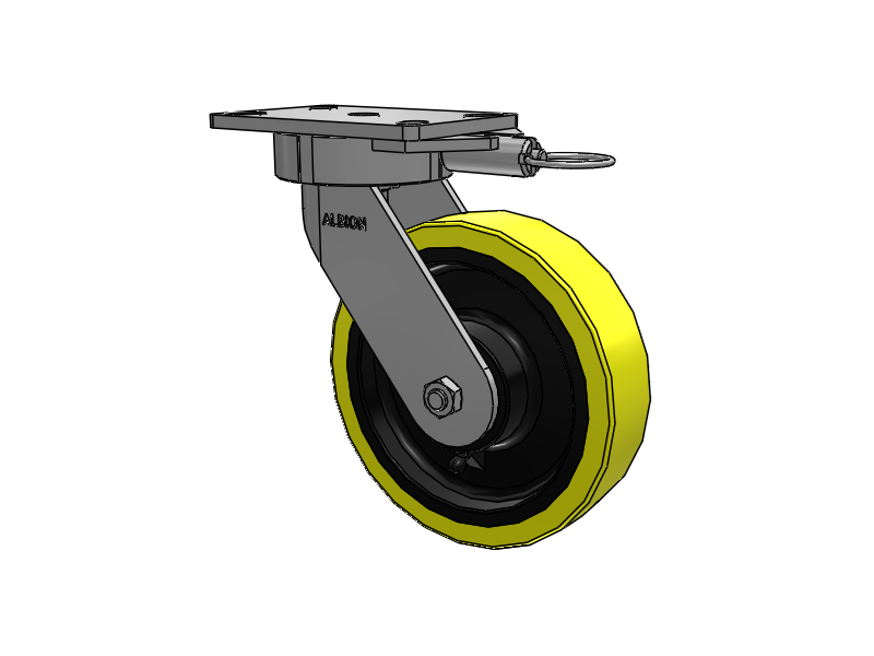 38 Series Maintenance Free Top Plate Swivel Caster with 8 x 2 Yellow Tread on Black Cast Iron Core PF - Polyurethane (Heavy Duty Cast Iron Core) Wheel