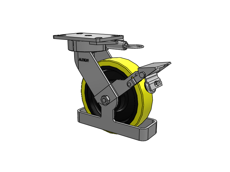 38 Series Maintenance Free Top Plate Swivel Caster with 8 x 2 Yellow Tread on Black Cast Iron Core PF - Polyurethane (Heavy Duty Cast Iron Core) Wheel and Face Brake