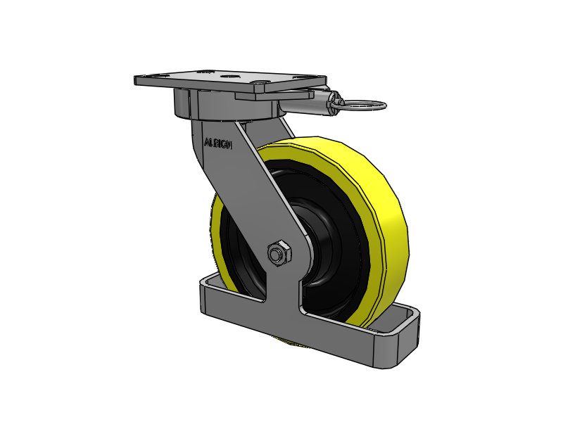 38 Series Maintenance Free Top Plate Swivel Caster with 8 x 2 Yellow Tread on Black Cast Iron Core PF - Polyurethane (Heavy Duty Cast Iron Core) Wheel