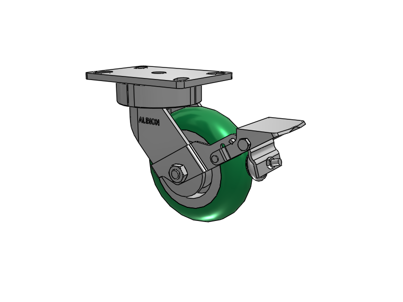 38 Series Maintenance Free Top Plate Swivel Caster with 6 x 2 Green Tread on Aluminum Core PM - Round Polyurethane (Aluminum Core) Wheel and Face Brake