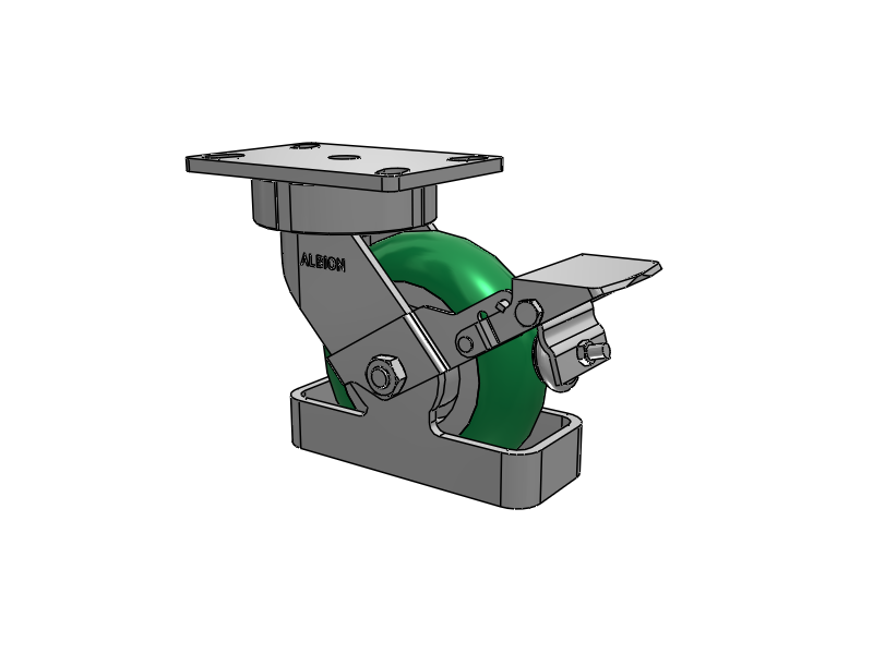 38 Series Maintenance Free Top Plate Swivel Caster with 6 x 2 Green Tread on Aluminum Core PM - Round Polyurethane (Aluminum Core) Wheel and Face Brake