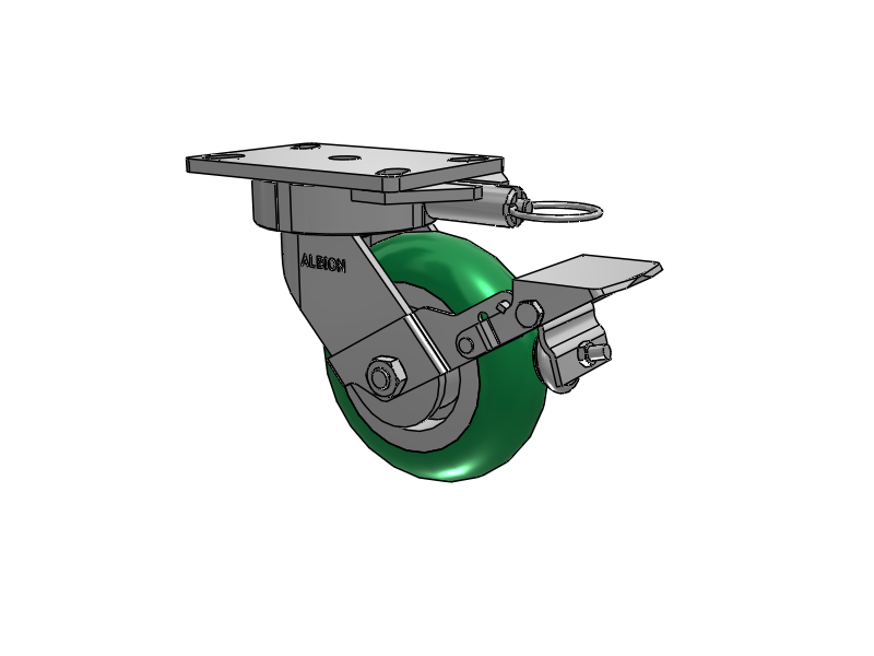 38 Series Maintenance Free Top Plate Swivel Caster with 6 x 2 Green Tread on Aluminum Core PM - Round Polyurethane (Aluminum Core) Wheel and Face Brake