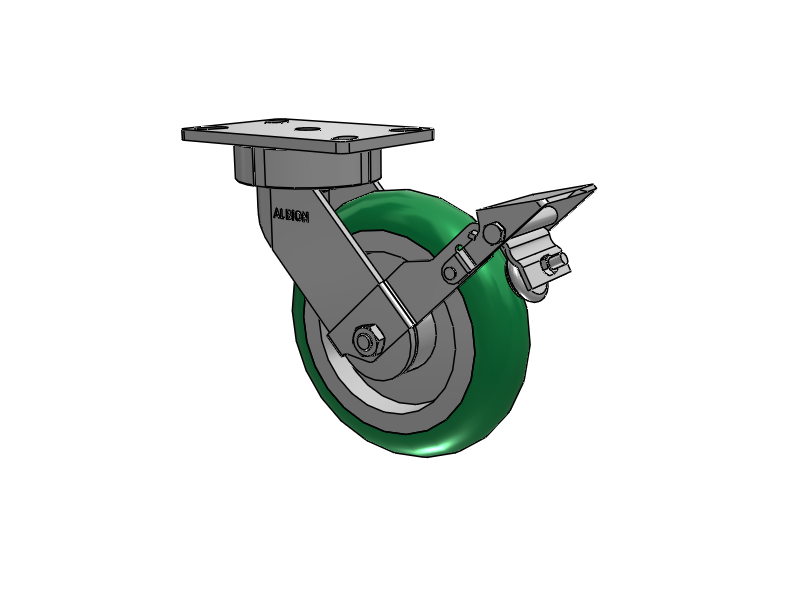 38 Series Maintenance Free Top Plate Swivel Caster with 8 x 2 Green Tread on Aluminum Core PM - Round Polyurethane (Aluminum Core) Wheel and Face Brake