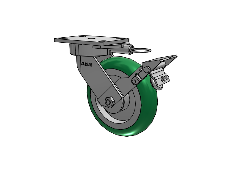 38 Series Maintenance Free Top Plate Swivel Caster with 8 x 2 Green Tread on Aluminum Core PM - Round Polyurethane (Aluminum Core) Wheel and Face Brake