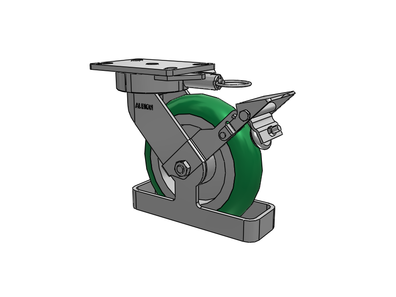 38 Series Maintenance Free Top Plate Swivel Caster with 8 x 2 Green Tread on Aluminum Core PM - Round Polyurethane (Aluminum Core) Wheel and Face Brake