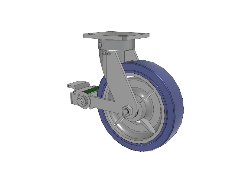 110 Series Kingpinless Top Plate Swivel Caster with 8 x 2 Blue HF - HydroTech (Flat) Wheel and Poly Cam Brake