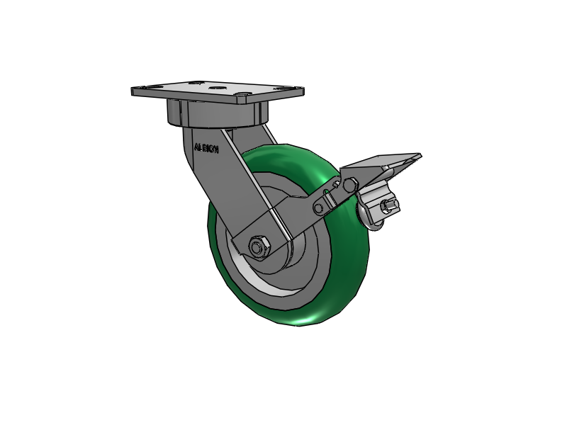 38 Series Maintenance Free Top Plate Swivel Caster with 8 x 2 Green Tread on Aluminum Core PM - Round Polyurethane (Aluminum Core) Wheel and Face Brake