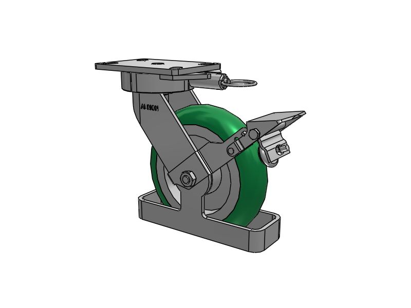 38 Series Maintenance Free Top Plate Swivel Caster with 8 x 2 Green Tread on Aluminum Core PM - Round Polyurethane (Aluminum Core) Wheel and Face Brake