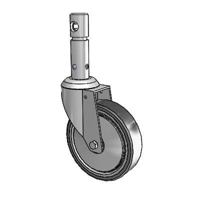 Central Locking Stem Swivel Caster with 5 x 1.25 Grey TPR (Rubber on Metal Disc) Wheel and Total Lock Brake
