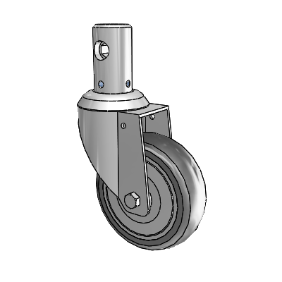 Central Locking Stem Swivel Caster with 4 x 1.25 Grey TPR (Round) Wheel and Total Lock Brake