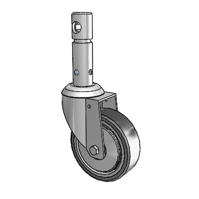 Central Locking Stem Swivel Caster with 4 x 1.25 Grey TPR (Rubber on Metal Disc) Wheel and Total and Direction Lock Brake