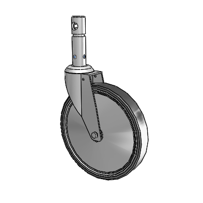 Central Locking Stem Swivel Caster with 8 x 1.25 Grey TPR (Rubber on Metal Disc) Wheel and Total and Direction Lock Brake