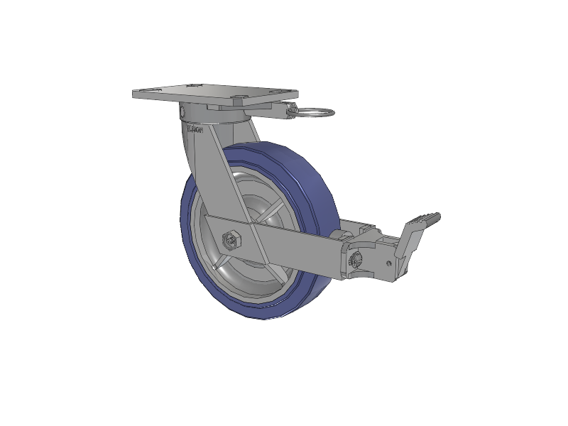 110 Series Kingpinless Top Plate Swivel Caster with 8 x 2 Blue HF - HydroTech (Flat) Wheel and Face Brake