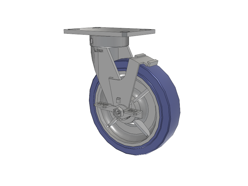 110 Series Kingpinless Top Plate Swivel Caster with 8 x 2 Blue HF - HydroTech (Flat) Wheel and Face Brake