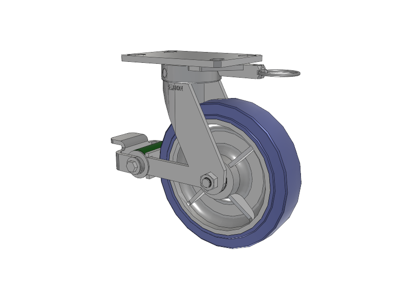 110 Series Kingpinless Top Plate Swivel Caster with 8 x 2 Blue HF - HydroTech (Flat) Wheel and Poly Cam Brake