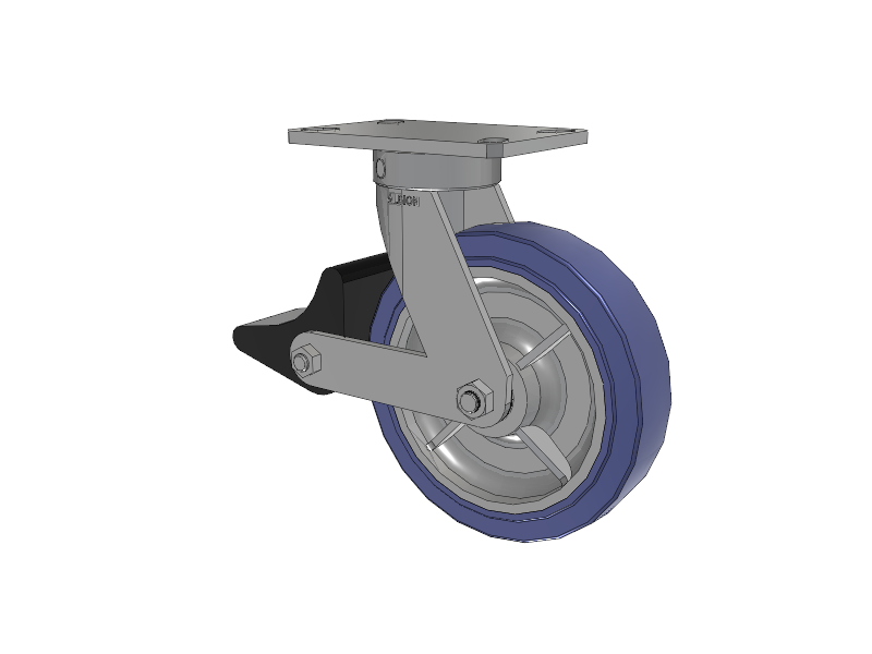 110 Series Kingpinless Top Plate Swivel Caster with 8 x 2 Blue HF - HydroTech (Flat) Wheel and Poly Lock Integrated Brake