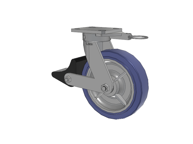 110 Series Kingpinless Top Plate Swivel Caster with 8 x 2 Blue HF - HydroTech (Flat) Wheel and Poly Lock Integrated Brake