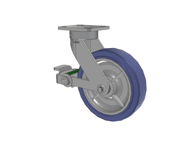 110 Series Kingpinless Top Plate Swivel Caster with 8 x 2 Blue HF - HydroTech (Flat) Wheel and Poly Cam Brake