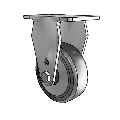 30 Series Top Plate Zinc Rigid Caster with 4 x 1.25 Hard Rubber (+ Side Plates) Wheel