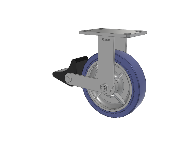 110 Series Kingpinless Top Plate Rigid Caster with 8 x 2 Blue HF - HydroTech (Flat) Wheel and Poly Lock Integrated Brake