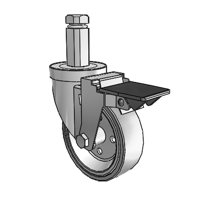 30 Series Square Stem Zinc Swivel Caster with 4 x 1.25 Welded Disc Rubber (Grey) Wheel and PosiLoc Brake
