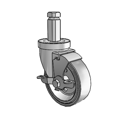 30 Series Square Stem Zinc Swivel Caster with 4 x 1.25 Welded Disc Rubber (Grey) Wheel and VertiLoc Brake