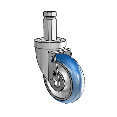 30 Series Square Stem Zinc Swivel Caster with 4 x 1.25 PolyLoc (Blue) Wheel