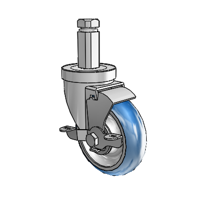 30 Series Square Stem Zinc Swivel Caster with 4 x 1.25 PolyLoc (Blue) Wheel and VertiLoc Brake