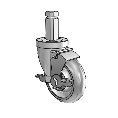 30 Series Square Stem Zinc Swivel Caster with 4 x 1.25 Advantage TPR (Round) Wheel and VertiLoc Brake